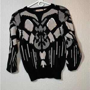 Adell Barre Womens Small Sweater black silver Shoulder pads retro 90s vintage